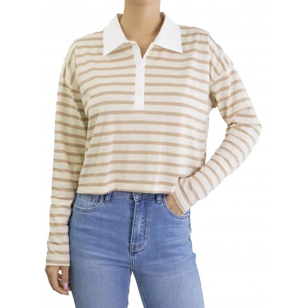 Maglia con colletto crop a righe 